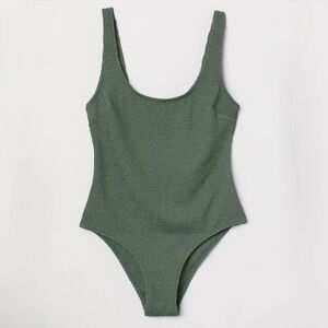 H&M Ribbed Bodysuit M Green Bathing Suit One Piece Medium Womens